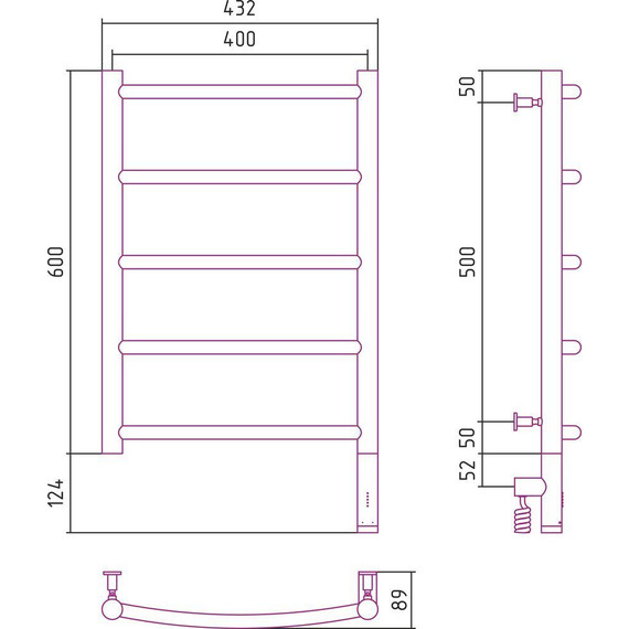 Полотенцесушитель электрический Сунержа Галант 3.0 П5 600x400 мм 00-5801-6040 R - фото 10
