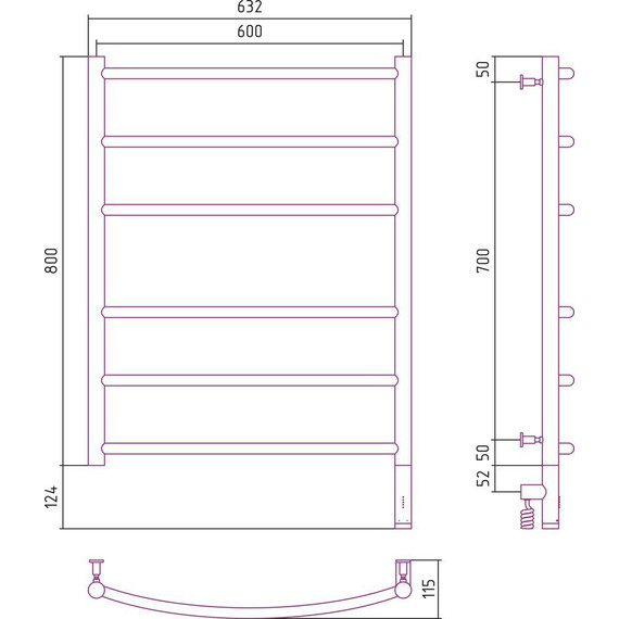 Полотенцесушитель электрический Сунержа Галант 3.0 П6 800x600 мм 00-5801-8060 R - фото 10