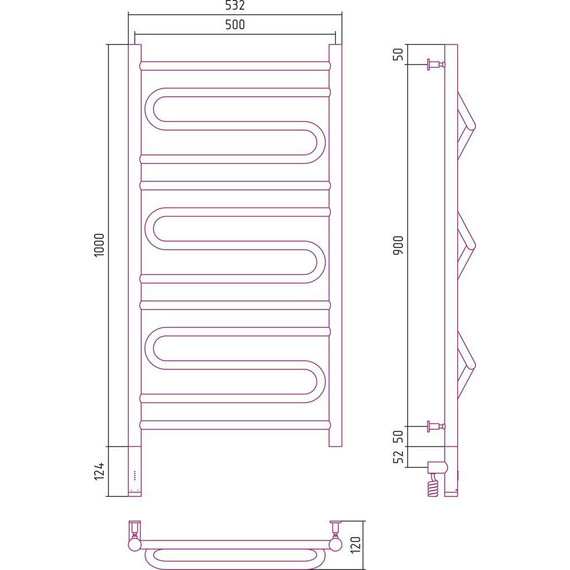 Полотенцесушитель электрический Сунержа Элегия 3.0 П13 1000x500 мм 00-5818-1050 L - фото 9