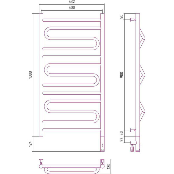Полотенцесушитель электрический Сунержа Элегия 3.0 П13 1000x500 мм 00-5819-1050 R - фото 9