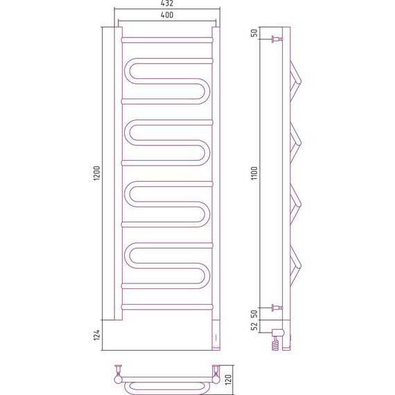 Полотенцесушитель электрический Сунержа Элегия 3.0 П14 1200x400 мм 00-5819-1240 R - фото 9