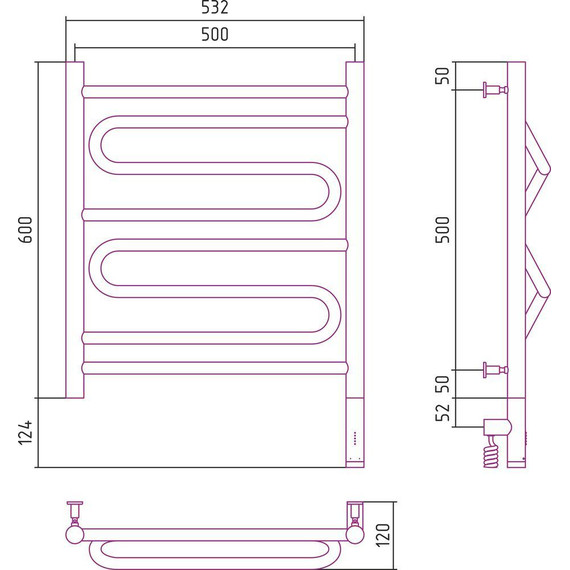 Полотенцесушитель электрический Сунержа Элегия 3.0 П8 600x500 мм 00-5819-6050 R - фото 9