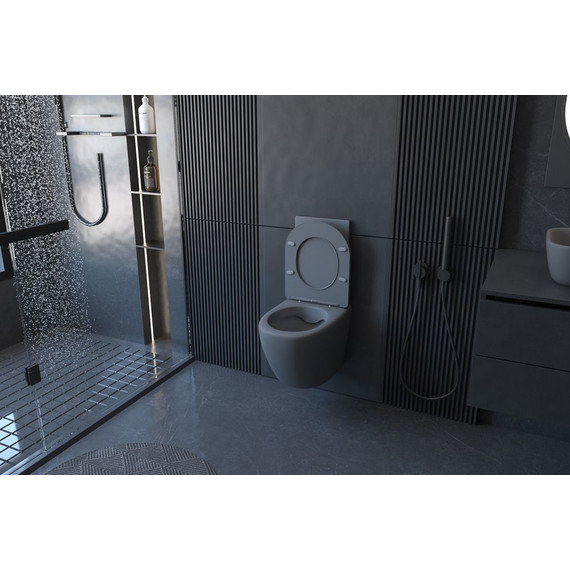 Унитаз подвесной безободковый Abber Bequem AC1101MG с крышкой микролифт, серый матовый, Цвет производителя: серый - фото, картинка 9 Унитаз подвесной безободковый Abber Bequem AC1101MG с крышкой микролифт, серый матовый, Цвет производителя: серый - фото 9