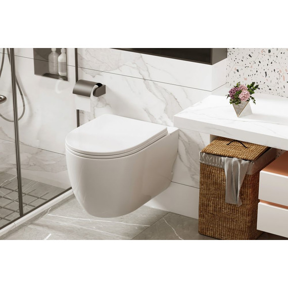 Унитаз подвесной безободковый импульсный Abber Bequem AC1105P с крышкой микролифт - фото, картинка 4 Унитаз подвесной безободковый импульсный Abber Bequem AC1105P с крышкой микролифт - фото 4