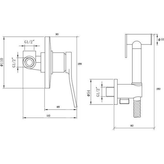 Набор для гигиенического душа Bronze de Luxe Element EL28CB, хром/черный - фото 2
