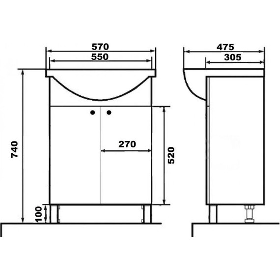 Тумба напольная с раковиной Стиль Моника New 55 см (раковина Арго) - фото 6