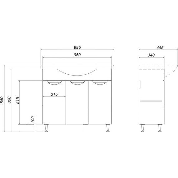 Тумба напольная с раковиной Стиль 100 см (раковина Basic) - фото 4