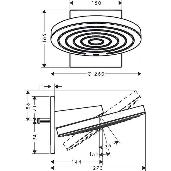 Верхний душ Hansgrohe Pulsify S 260 2jet 260x260 мм 24150670, черный матовый - фото 2