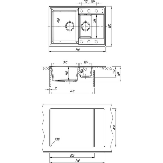 Кухонная мойка Lemark Ramza 760 9910037, антрацит, Цвет производителя: антрацит - фото 4