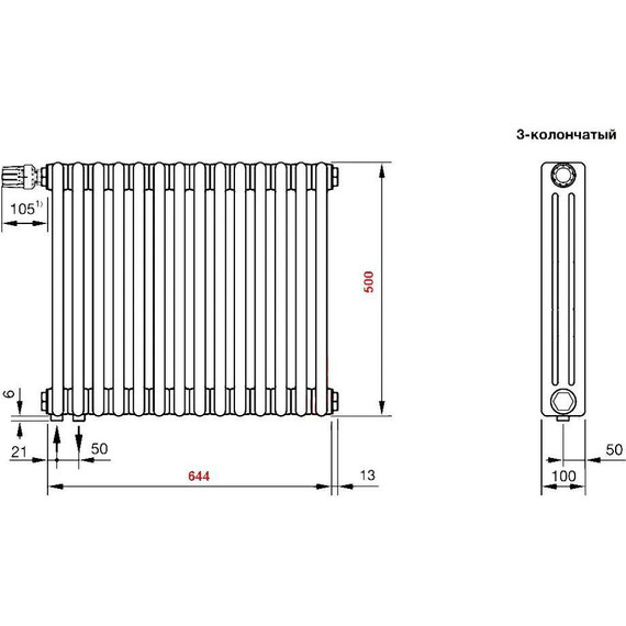 Радиатор Zehnder Charleston Completto 3050 670х500 мм (14 секций) нижнее подключение - фото 4