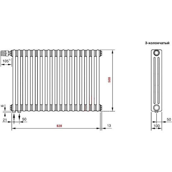 Радиатор Zehnder Charleston Completto 3050 850х500 мм (18 секций) нижнее подключение - фото 4