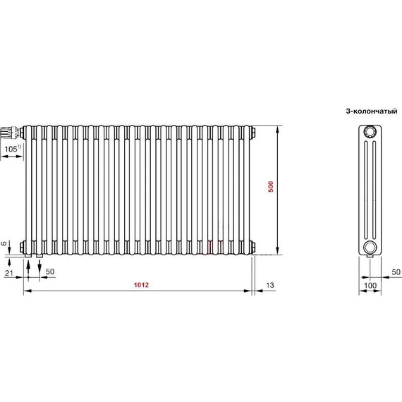 Радиатор Zehnder Charleston Completto 3050 1040х500 мм (22 секции) нижнее подключение - фото 4