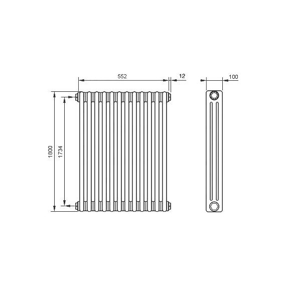 Вертикальный радиатор Zehnder Charleston 3180 580х1800 мм (12 секций) боковое подключение - фото 2