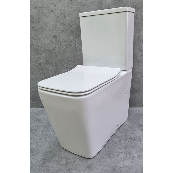 Унитаз-компакт CeramaLux Rimless 2170AXMW с крышкой микролифт, белый матовый, Цвет производителя: белый матовый - фото 2