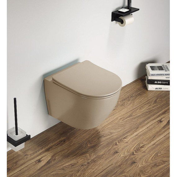 Унитаз подвесной CeramaLux Rimless 2197MC с крышкой микролифт, капучино матовый, Цвет производителя: коричневый - фото, картинка 2 Унитаз подвесной CeramaLux Rimless 2197MC с крышкой микролифт, капучино матовый, Цвет производителя: коричневый - фото 2