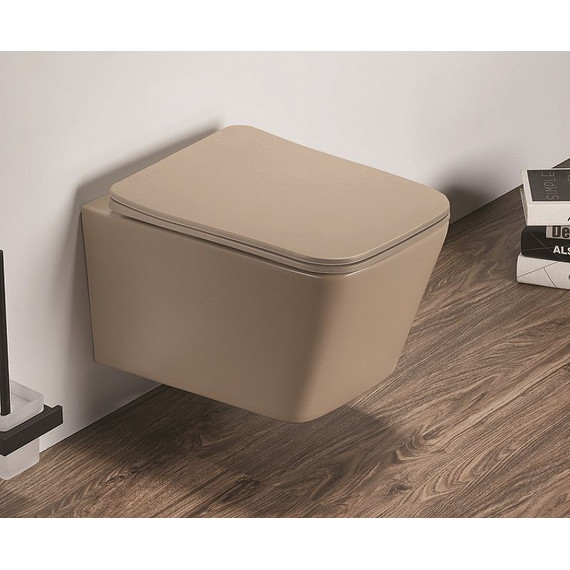 Унитаз подвесной CeramaLux Rimless 5170MC с крышкой микролифт, капучино матовый, Цвет производителя: коричневый - фото, картинка 2 Унитаз подвесной CeramaLux Rimless 5170MC с крышкой микролифт, капучино матовый, Цвет производителя: коричневый - фото 2