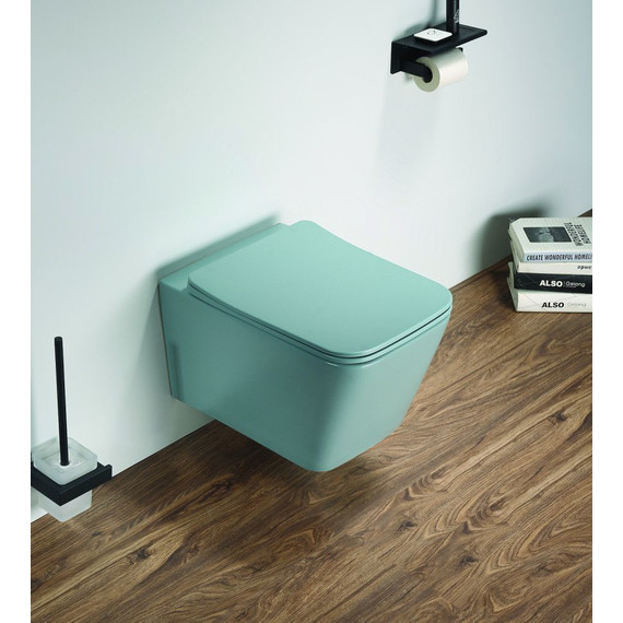 Унитаз подвесной CeramaLux Rimless 5170MLG с крышкой микролифт, зеленый матовый, Цвет производителя: зелёный - фото, картинка 2 Унитаз подвесной CeramaLux Rimless 5170MLG с крышкой микролифт, зеленый матовый, Цвет производителя: зелёный - фото 2