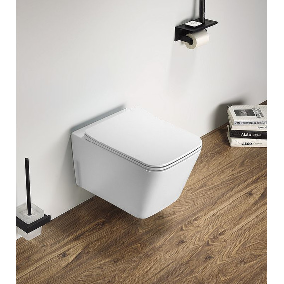 Унитаз подвесной CeramaLux Rimless 5170MW с крышкой микролифт, белый матовый, Цвет производителя: белый матовый - фото 2