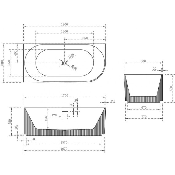 Ванна отдельностоящая Abber 170x80 см AB9329-1.7MB L, чёрный матовый - фото 4