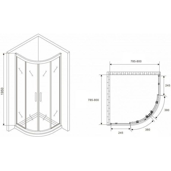Душевое ограждение Abber Schwarzer Diamant 80x80 см AG01080, хром/прозрачное - фото 5