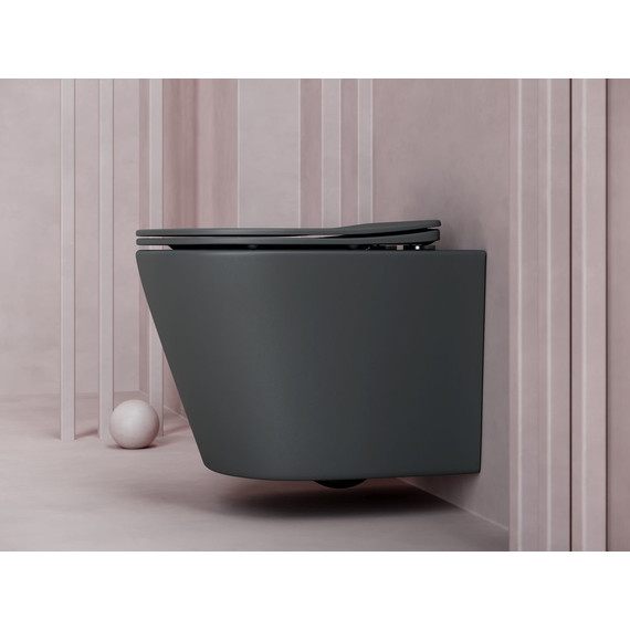 Унитаз подвесной Ceramicanova Balearica Rimless CN6000MDH с тонкой крышкой микролифт, темный антрацит матовый, Цвет производителя: чёрный - фото, картинка 2 Унитаз подвесной Ceramicanova Balearica Rimless CN6000MDH с тонкой крышкой микролифт, темный антрацит матовый, Цвет производителя: чёрный - фото 2