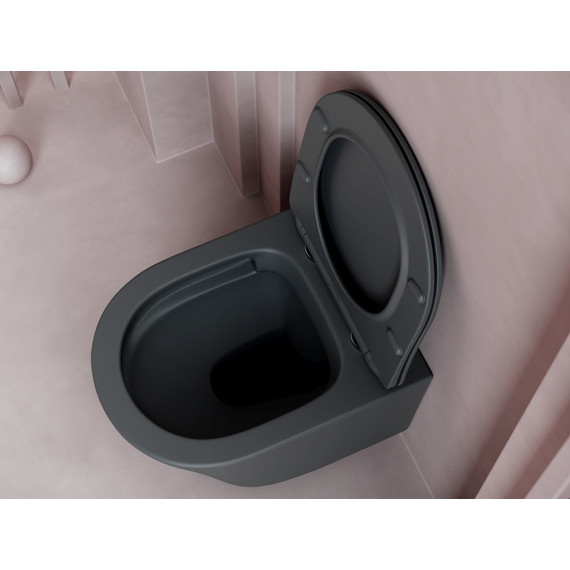 Унитаз подвесной Ceramicanova Balearica Rimless CN6000MDH с тонкой крышкой микролифт, темный антрацит матовый, Цвет производителя: чёрный - фото, картинка 3 Унитаз подвесной Ceramicanova Balearica Rimless CN6000MDH с тонкой крышкой микролифт, темный антрацит матовый, Цвет производителя: чёрный - фото 3