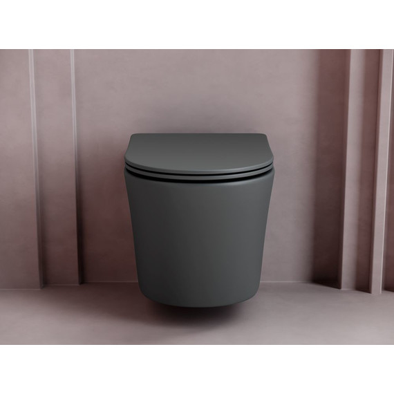 Унитаз подвесной Ceramicanova Balearica Rimless CN6000MDH с тонкой крышкой микролифт, темный антрацит матовый, Цвет производителя: чёрный - фото, картинка 4 Унитаз подвесной Ceramicanova Balearica Rimless CN6000MDH с тонкой крышкой микролифт, темный антрацит матовый, Цвет производителя: чёрный - фото 4