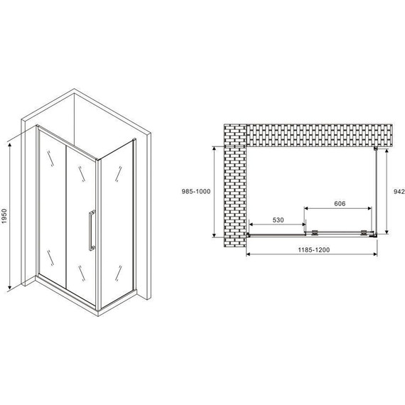 Душевое ограждение Abber Schwarzer Diamant 120x100 см AG30120MH-S100M, хром/матовое - фото 5
