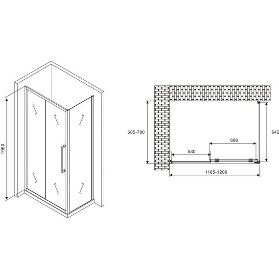 Душевое ограждение Abber Schwarzer Diamant 120x70 см AG30120MH-S70M, хром/матовое - фото 5