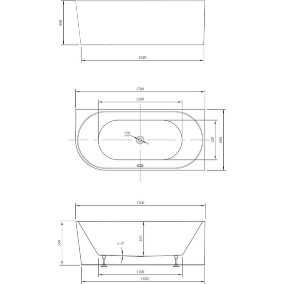 Ванна акриловая Vincea 170x80 см VBT-402-1700R - фото 4