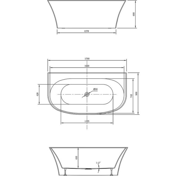 Ванна отдельностоящая Vincea 170x90 см VBT-423-1700 - фото 3