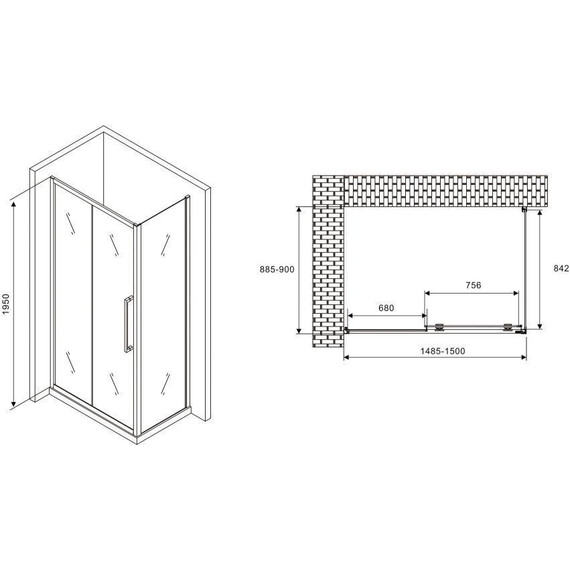 Душевое ограждение Abber Schwarzer Diamant 150x90 см AG30150MH-S90M, хром/матовое - фото 5