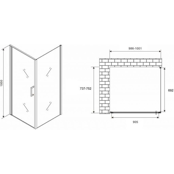 Душевое ограждение Abber Sonnenstrand 100x75 см AG04100B-S75B, чёрный/прозрачное - фото 4