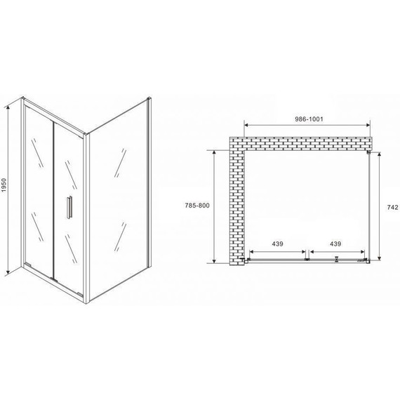 Душевое ограждение Abber Sonnenstrand 100x80 см AG07100B-S80B, чёрный/прозрачное - фото 5