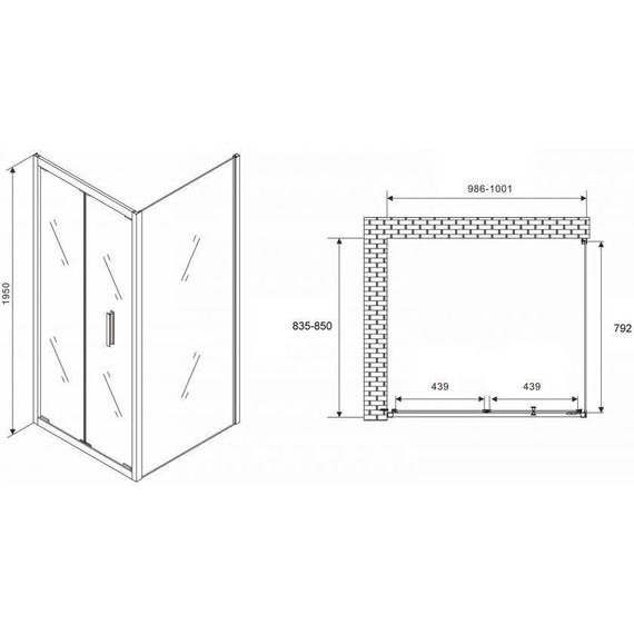 Душевое ограждение Abber Sonnenstrand 100x85 см AG07100B-S85B, чёрный/прозрачное - фото 5