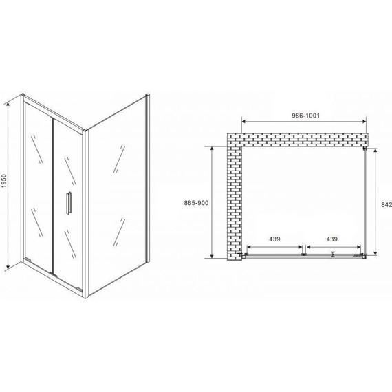 Душевое ограждение Abber Sonnenstrand 100x90 см AG07100B-S90B, чёрный/прозрачное - фото 5