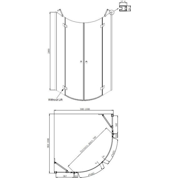 Душевое ограждение Ambassador Diamond 100x100 см 12011102, хром/прозрачное - фото 10