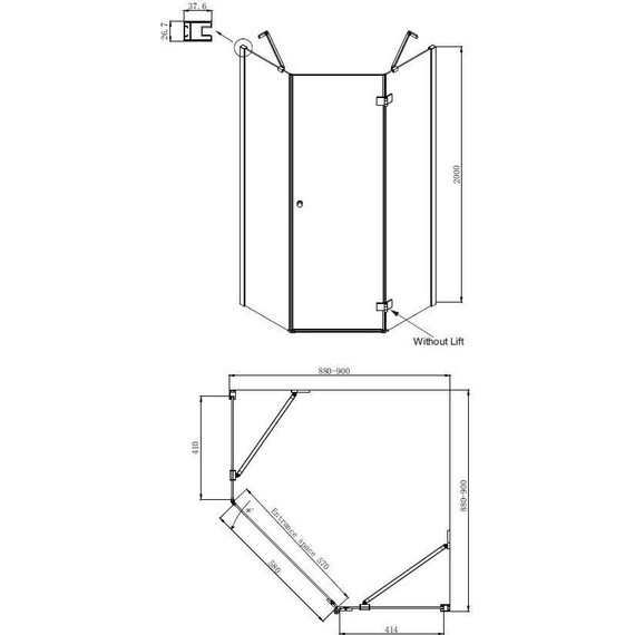 Душевое ограждение Ambassador Diamond 90x90 см 12011111R R, хром/прозрачное - фото 9