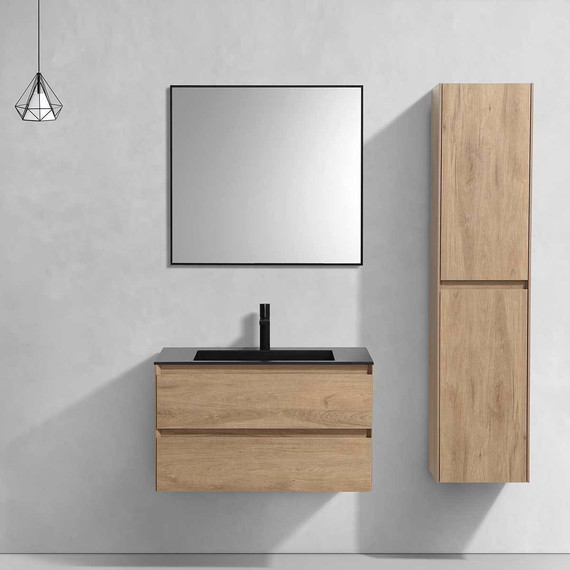 Тумба подвесная с раковиной Vincea Luka 80 см VMC-2L800NO (раковина черная VCB-13800B), натуральный дуб - фото 3