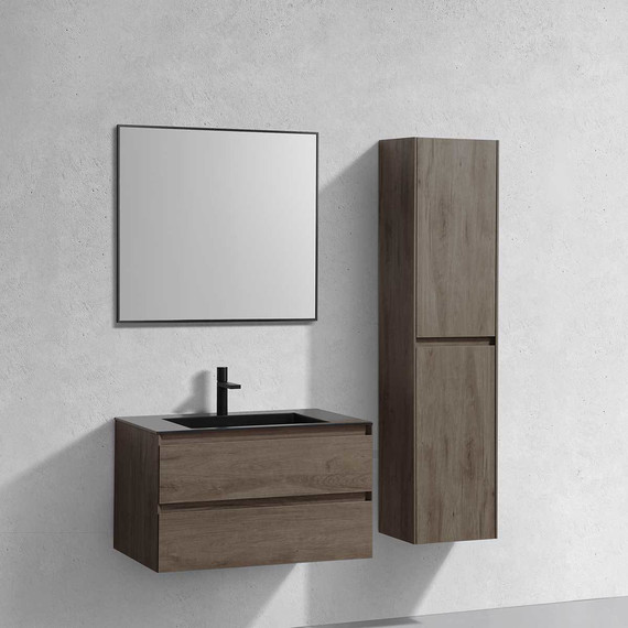 Тумба подвесная с раковиной Vincea Luka 80 см VMC-2L800RO (раковина черная VCB-13800B), тёмный дуб - фото 3