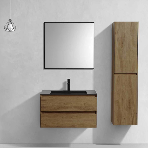 Тумба подвесная с раковиной Vincea Luka 80 см VMC-2L800TO (раковина черная VCB-13800B), дуб табак - фото 2