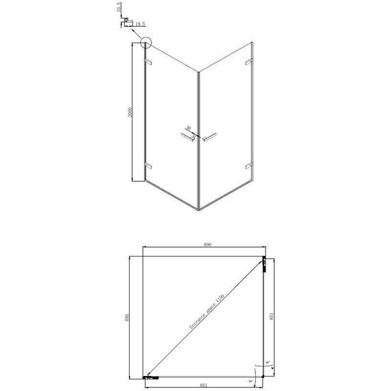 Душевое ограждение Ambassador Abner 90x90 см 10011105 (стекло 8 мм) хром/прозрачное - фото 11
