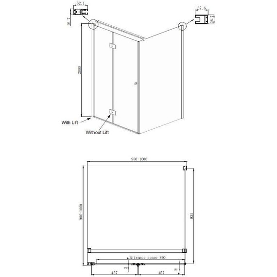 Душевое ограждение Ambassador Diamond 100x100 см 12011106L L, хром/прозрачное - фото 9