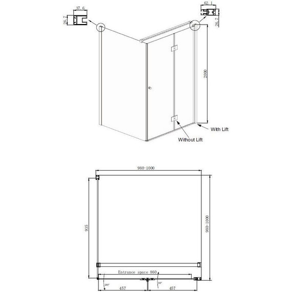 Душевое ограждение Ambassador Diamond 100x100 см 12011106R R, хром/прозрачное - фото 9