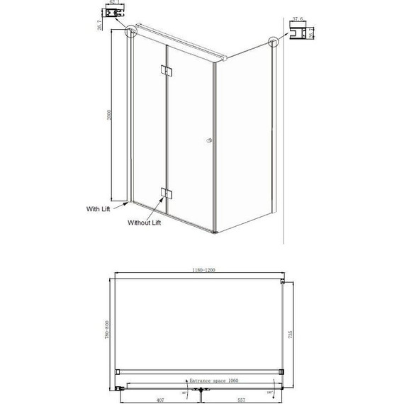 Душевое ограждение Ambassador Diamond 120x80 см 12011107L L, хром/прозрачное - фото 9