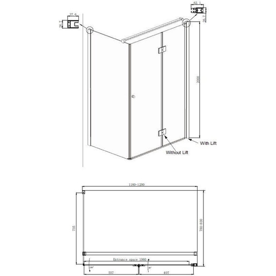 Душевое ограждение Ambassador Diamond 120x80 см 12011107R R, хром/прозрачное - фото 9