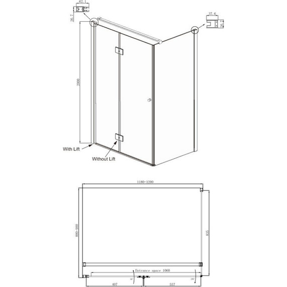Душевое ограждение Ambassador Diamond 120x90 см 12011108L L, хром/прозрачное - фото 9