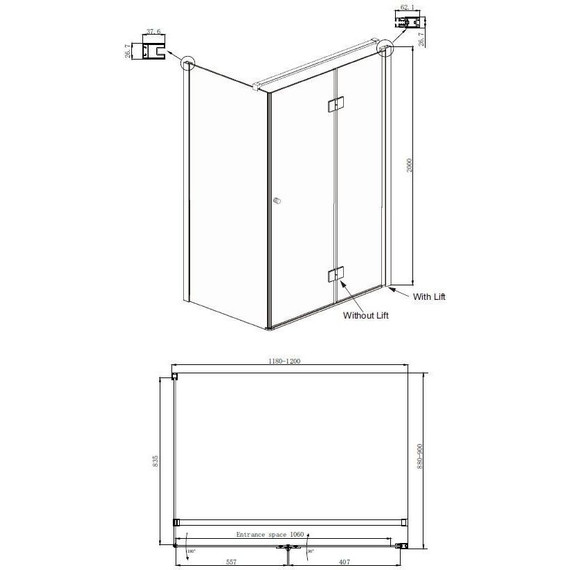 Душевое ограждение Ambassador Diamond 120x90 см 12011108R R, хром/прозрачное - фото 9