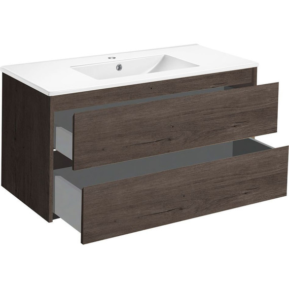 Тумба подвесная с раковиной Vincea Gio 100 см VMC-2G100RO, тёмный дуб - фото 4