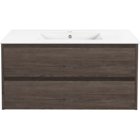 Тумба подвесная с раковиной Vincea Gio 100 см VMC-2G100RO, тёмный дуб - фото 5